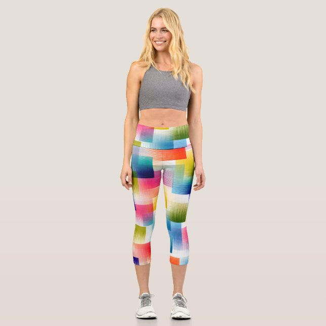Leggings Capri Bloques de color geométrico vibrante con gradiente (Anverso)