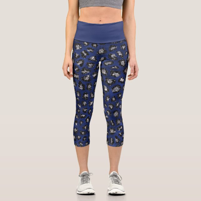 Leggings Capri Blue Cheetah Pattern Modern Glitter (Anverso)