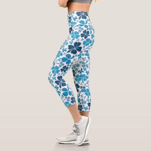 Leggings Capri Blue Clover Shamrock Pattern St.
