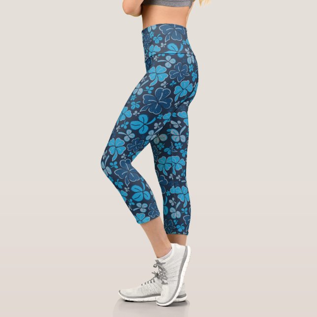 Leggings Capri Blue Clover Shamrock Pattern St. (Izquierda)