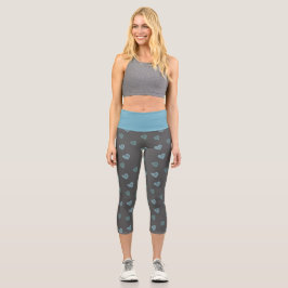 Leggings Capri Blue Doodle Heart Yoga Pants