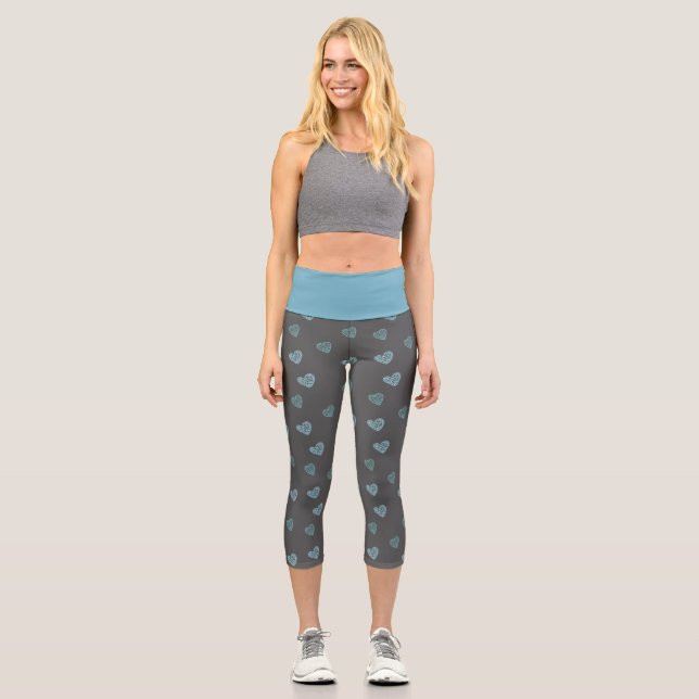 Leggings Capri Blue Doodle Heart Yoga Pants (Anverso)