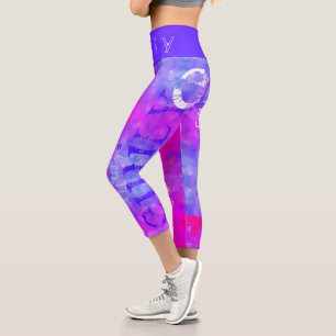 Leggings Capri Blue Pink nombre personalizado 5 letras Capri