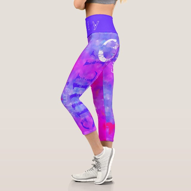 Leggings Capri Blue Pink nombre personalizado 5 letras Capri (Izquierda)