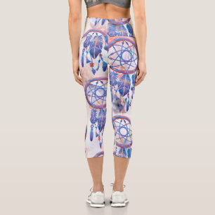 Leggings Capri Blue Watercolor Dreamcatcher Boho moderno