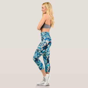 Leggings Capri Blue White Tie Dye