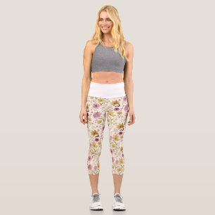 Leggings Capri boho Flor Silvestre Acuarela Rosa
