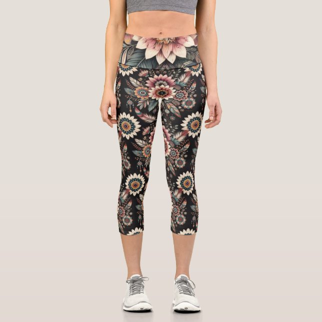 Leggings Capri Boho florece por la noche (Anverso)