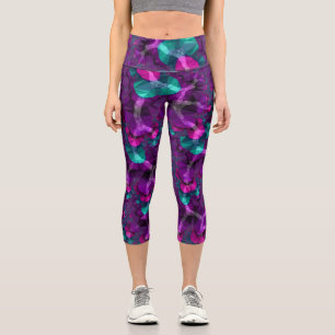 Leggings Capri Boho Hippie Colorido de Tonos de Joyas Fractal de 