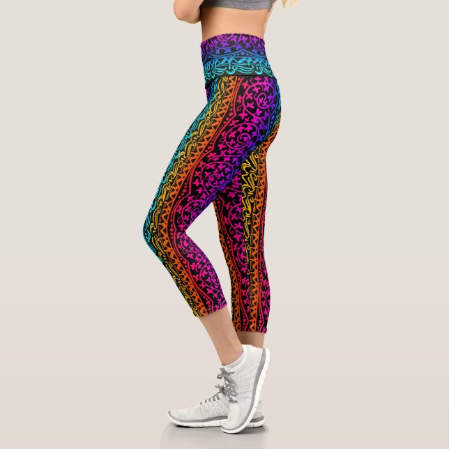 Leggings Capri Boho Mandala Flor Arcoiris y Hojas (Izquierda)