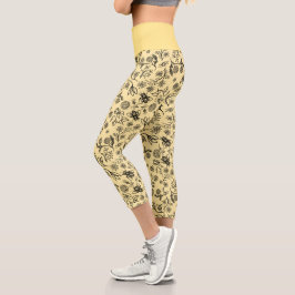 Leggings Capri Boho Summer Floral Honey Patrón de Abeja Amarillo