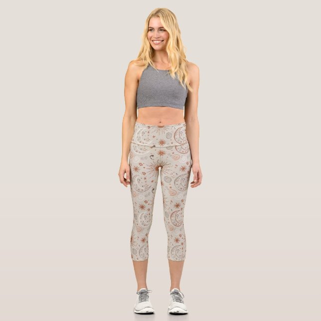 Leggings Capri Boho Sun and Moon Pattern (Anverso)