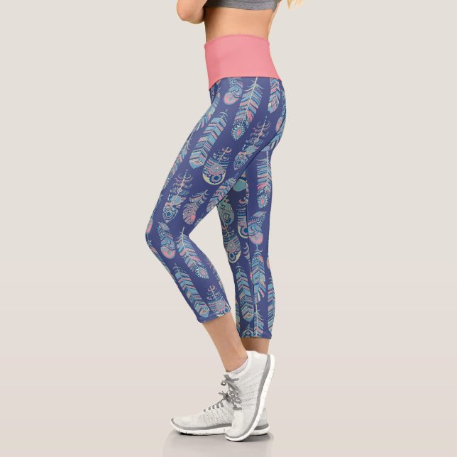 Leggings Capri Boho Tribal Fethers Classic Blue Pink White (Izquierda)