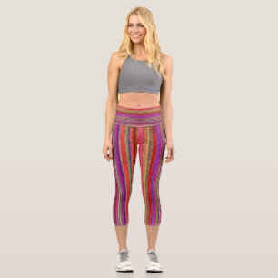 Leggings Capri Boho Vintage Rojo Violeta Rayas - 