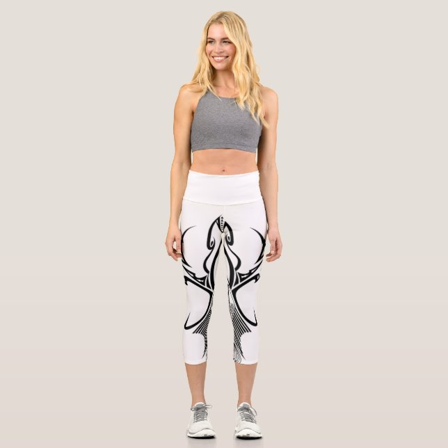 Leggings Capri Bold Tribal Pattern Black Ink Graphic (Anverso)