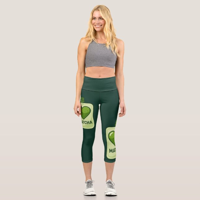 Leggings Capri Bolsa sérica Matcha con diseño cardiaco (Anverso)