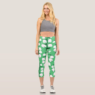 Leggings Capri Bolso de mano de color esmeralda con lirios de los