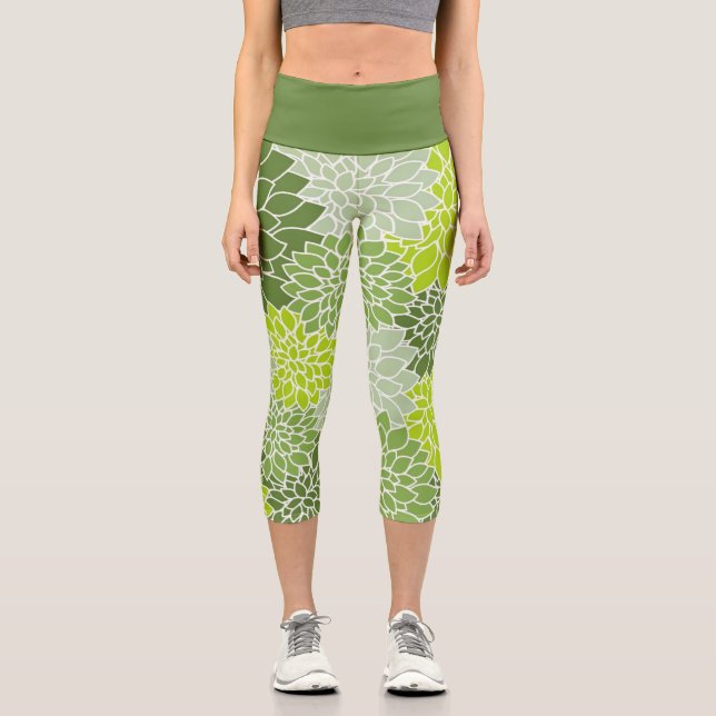 Leggings Capri Bonita floral verde botánica de Dahlia (Anverso)