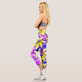 Leggings Capri Bonito acuarela floral Morado moderno
