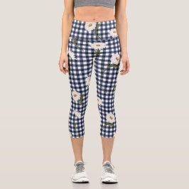 Leggings Capri Bonito Floral Daisy Gingham Check Personalizado de