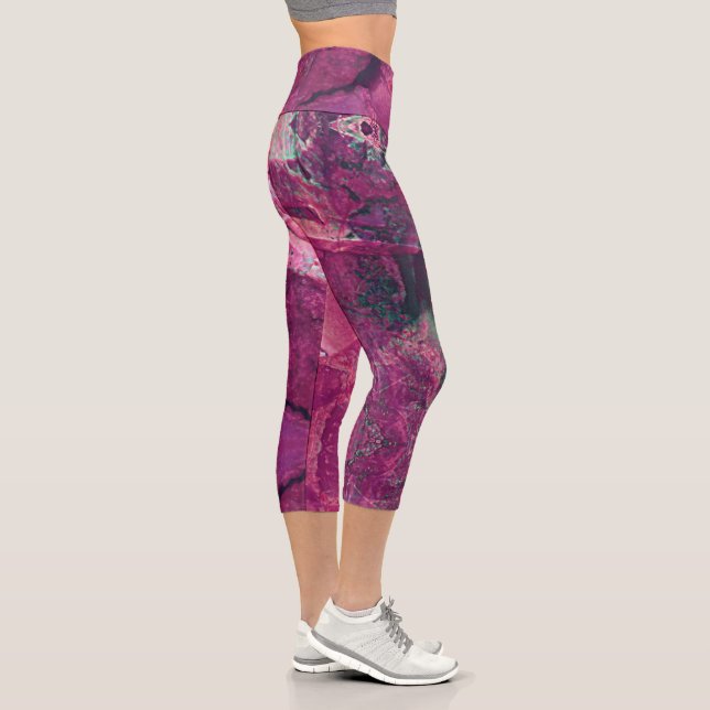 Leggings Capri Bonito Magenta Purple Geode Crystal Rock Pattern (Derecha)