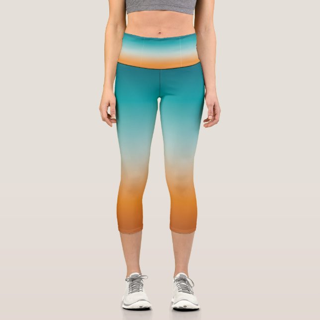 Leggings Capri Bonito Ombre Naranja soleado y degradado azul Verd (Anverso)
