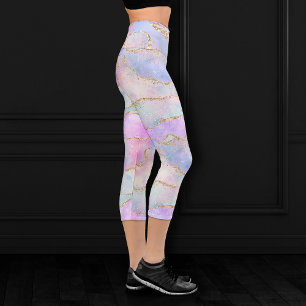 Leggings Capri Bonito Pastel Agate Vena acuarela Purpurina de o
