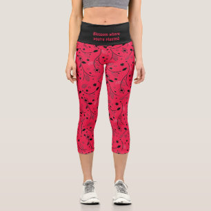 Leggings Capri Bonito Personalizado Crimson Red Impresión f