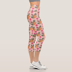 Leggings Capri Bouquet De Flor De Verano En Rosa