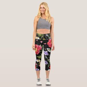 Leggings Capri Bouquet de flores acuáticas: patrón sin foco