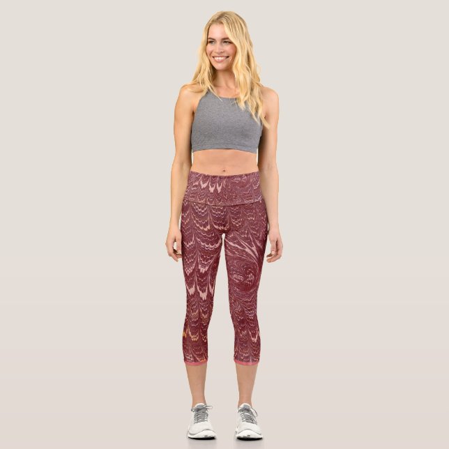 Leggings Capri brick red marble print (Anverso)