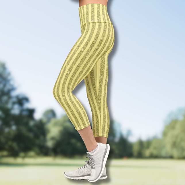 Leggings Capri Bright Yellow Glitter Style Vertical Stripes (Subido por el creador)