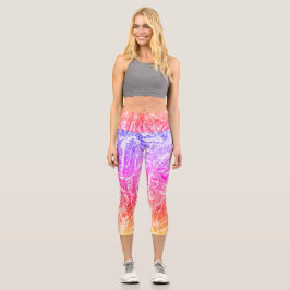 Leggings Capri Brillantes colores del arcoiris resumen mármol