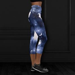Leggings Capri Brillo de luz lunar | Fases lunares en las nubes d