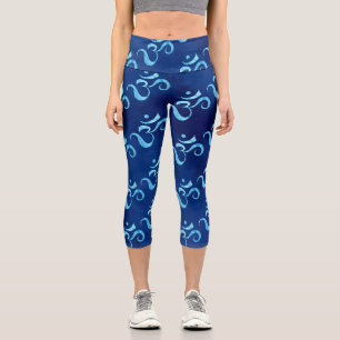 Leggings Capri Brillo turquesa Om Dispersión Azul Tie dye