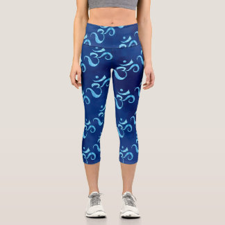 Leggings Capri Brillo turquesa Om Dispersión Azul Tie dye
