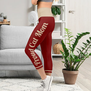 Leggings Capri Bronceado Personalizado Rojo Intenso Vintage Retro