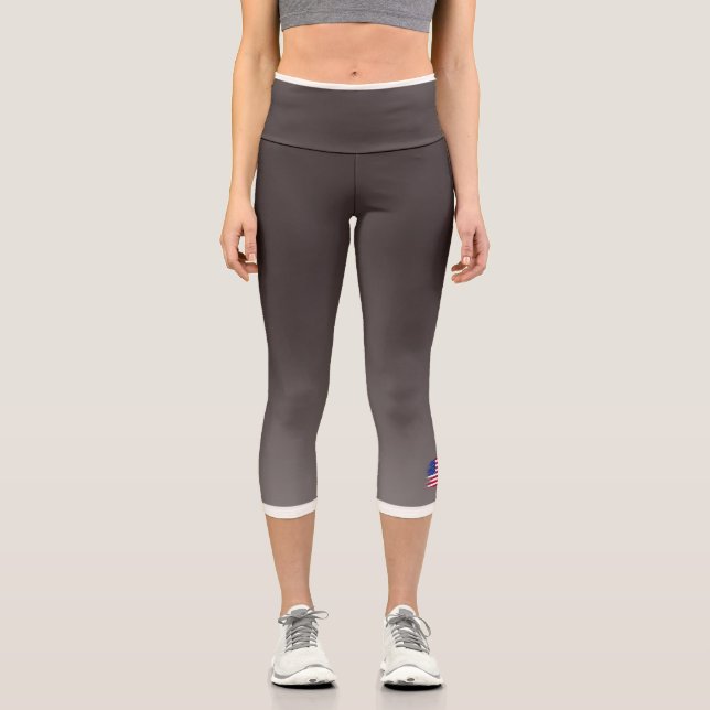 Leggings Capri Brown Color Gradient with US Flag (Anverso)