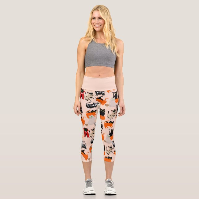 Leggings Capri bruja mami del gato fantasma de halloween (Anverso)