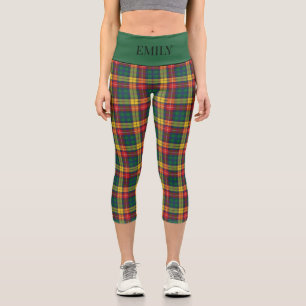 Leggings Capri Buchanan Scottish Plaid Red Green Yellow Add Name