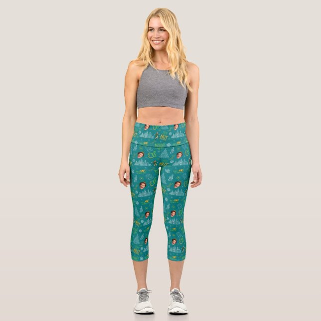 Leggings Capri Buddy the Elf Verde azulado patrón de citas (Anverso)