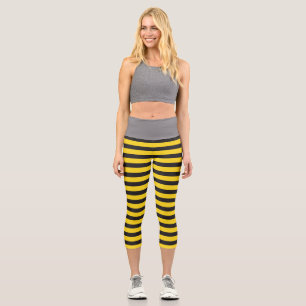 Leggings Capri Bumblebee Líneas horizontales amarillas negras Bu