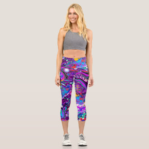 Leggings Capri Burbujas moradas, azules y coloridas resumen moder