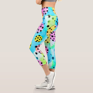 Leggings Capri Burbujas y puntos adorables amarillo rosado Girly 
