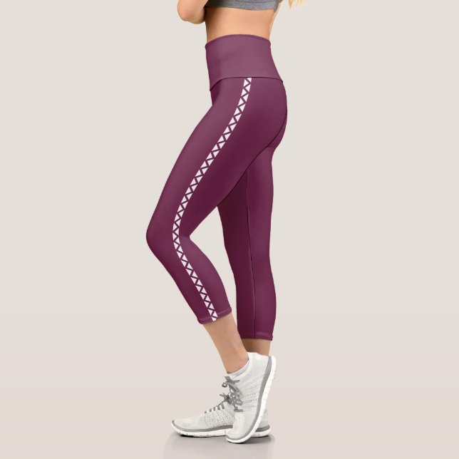 Leggings Capri Burgundy con Franja Lateral Blanca (Izquierda)