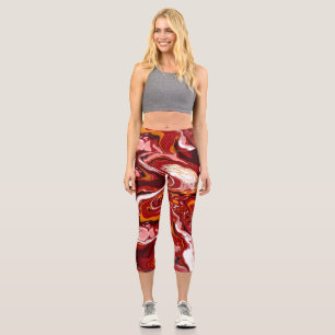 Leggings Capri Burgundy Marble Digital Fluid Art