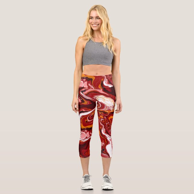 Leggings Capri Burgundy Marble Digital Fluid Art (Anverso)