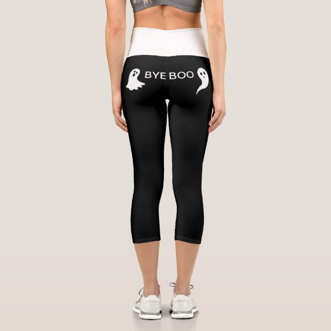 Leggings Capri "Bye Boo" lindos pequeños fantasmas blancos (Reverso )
