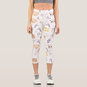 Leggings Capri Cabeza Animal Adorable Y Patrón Floral