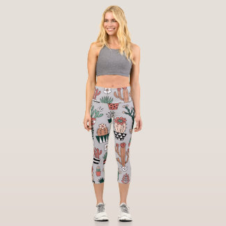 Leggings Capri Cactúos de brillo lindo: patrón dibujado a mano